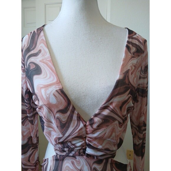 Lulus Swirl Power Pink Multi Print Cutout Bodycon Midi Dress, Size Large - Picture 12 of 16